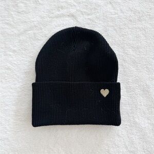 H&M Black Ribbed Knit Toddler Beanie w/ Heart Detail
